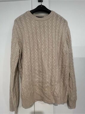 Allen Solly Men's Cable Cashmere Crewneck Sweater - Beige Cream l Large